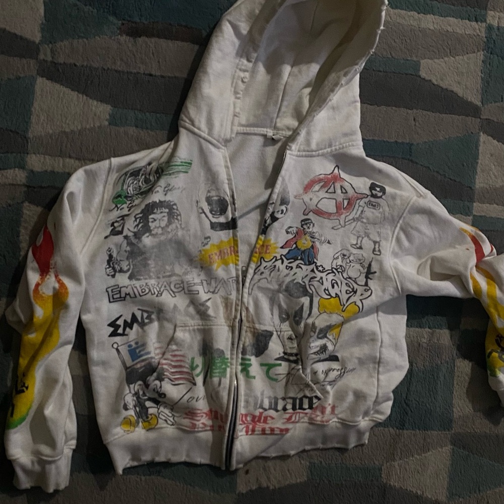 white graphic y2k hoodie